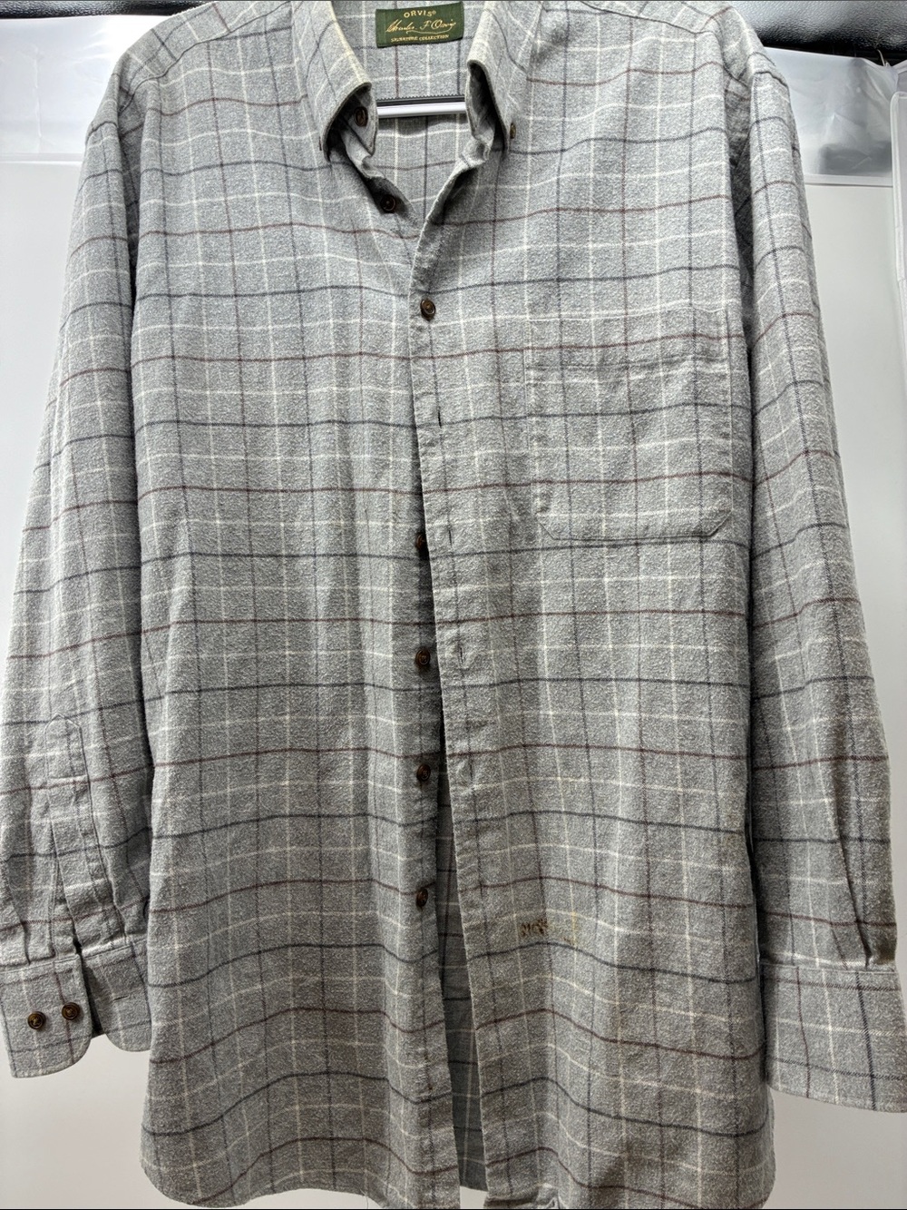Orvis Light Gray Plaid Button-Down Shirt